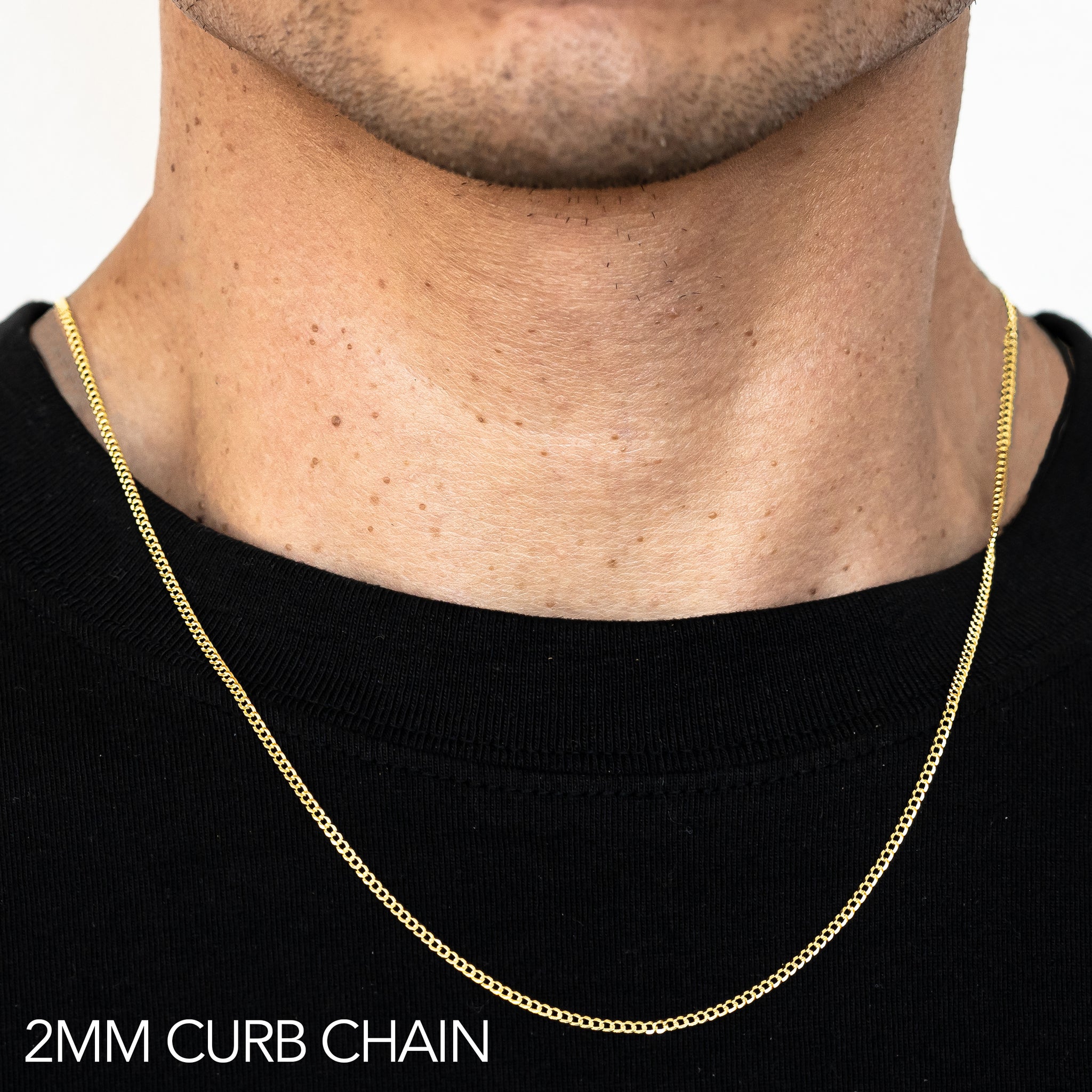 10K 2MM YELLOW GOLD SOLID CURB 30 CHAIN NECKLACE"