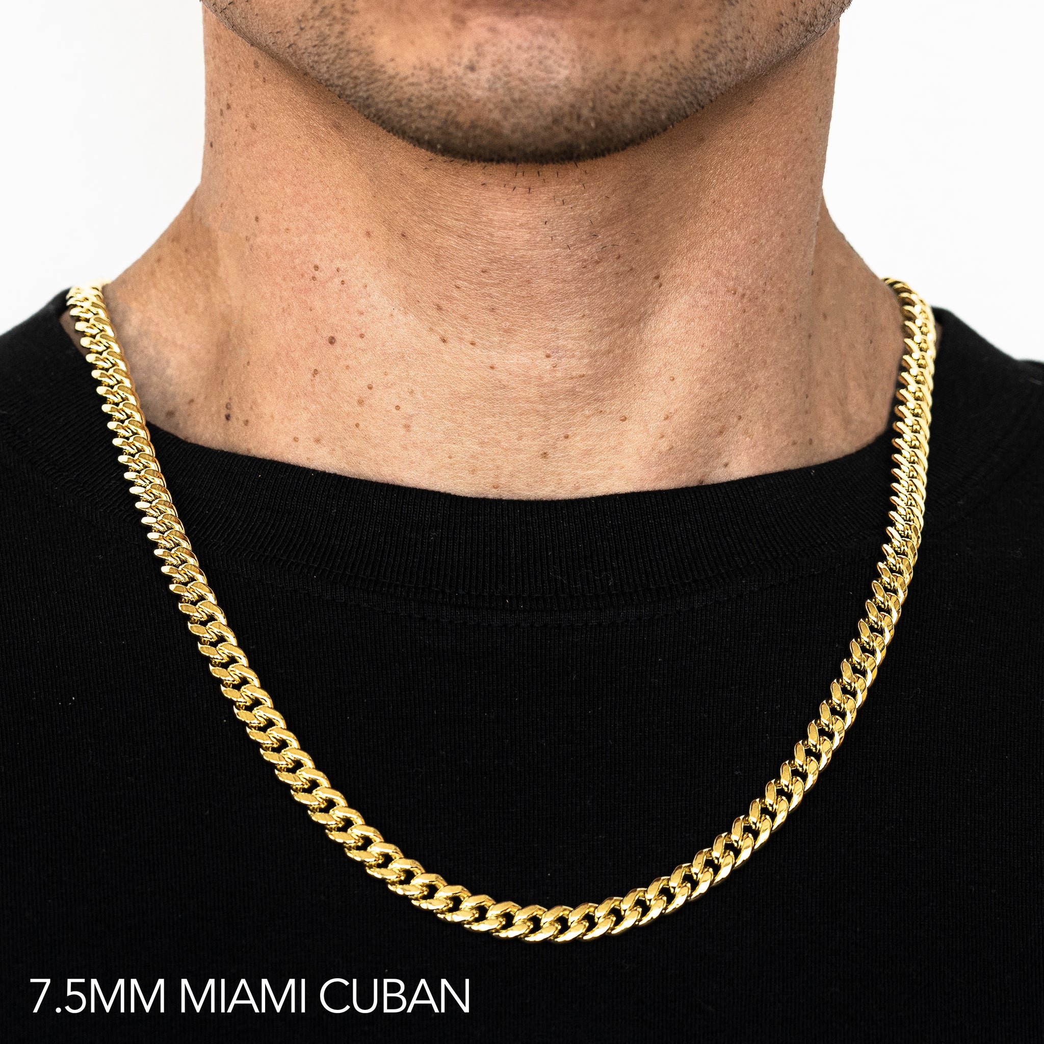 14K 7.5MM YELLOW GOLD HOLLOW MIAMI CUBAN 18 CHAIN NECKLACE"