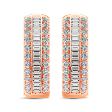 14K Rose Gold Round and Baguette Diamond 1/2 Ct.Tw. Hoop Earrings