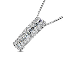14K White Gold Round and Baguette Diamond 1/3 Ct.Tw. Drop Bar Pendant