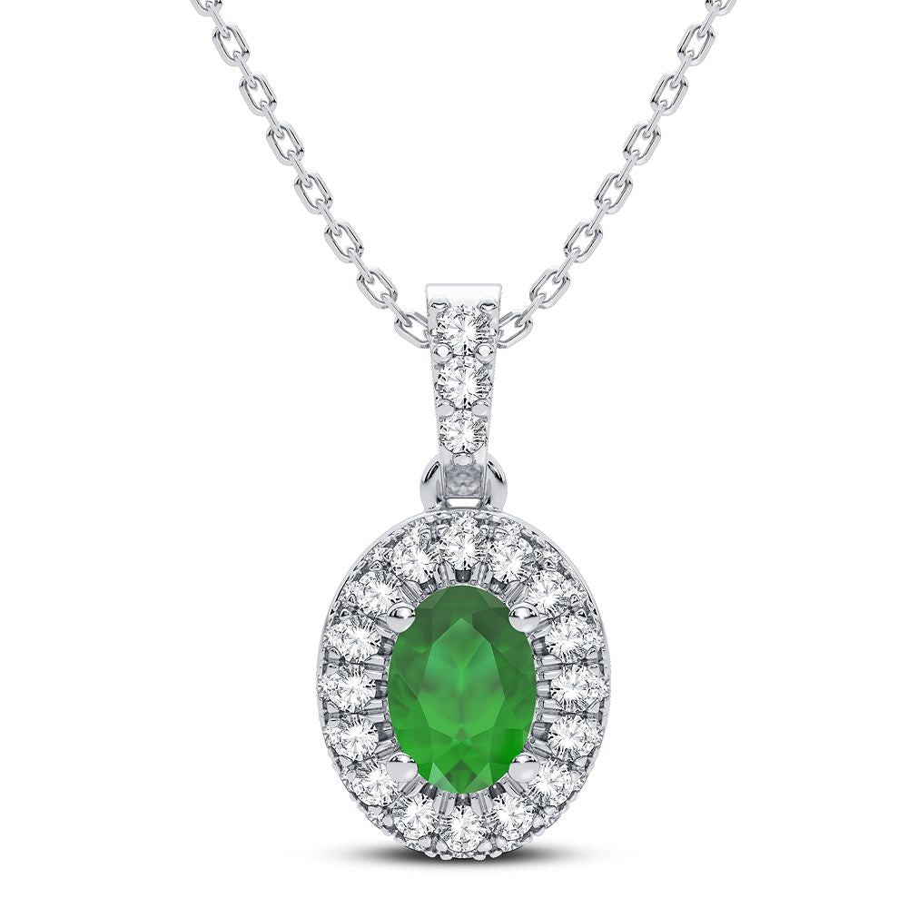 14K 0.35CT Diamond Emerald Pendant