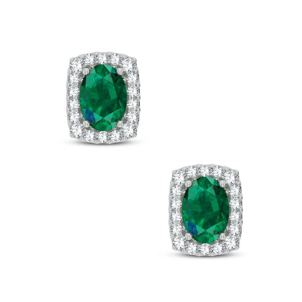 14K 0.18CT DIAMOND EMERALD EARRING